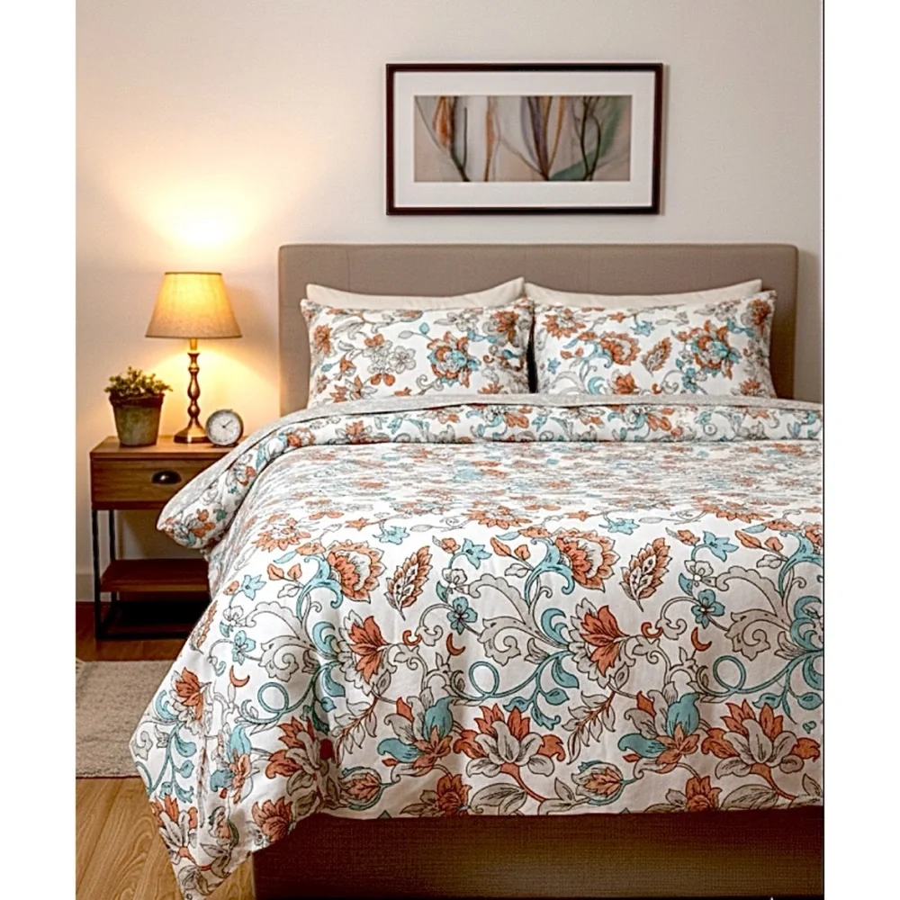 100% COTTON FRENCH FLORAL QUEEN BEDSHEET SET | 3 PIECE | COUNTRY CHINTZ COTTAGE